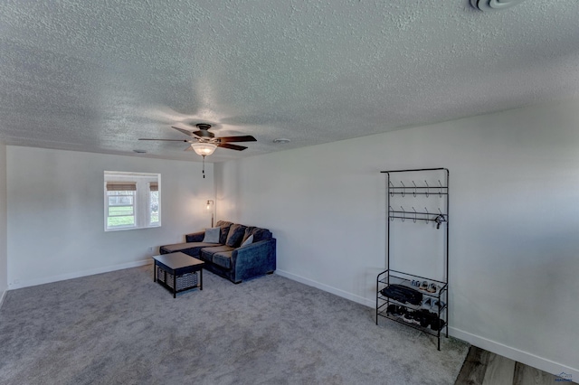 426 E Oakland, Rapid City, SD 57701 - carpeted living area featuring a ceiling fan, a textured ceiling, and baseboards