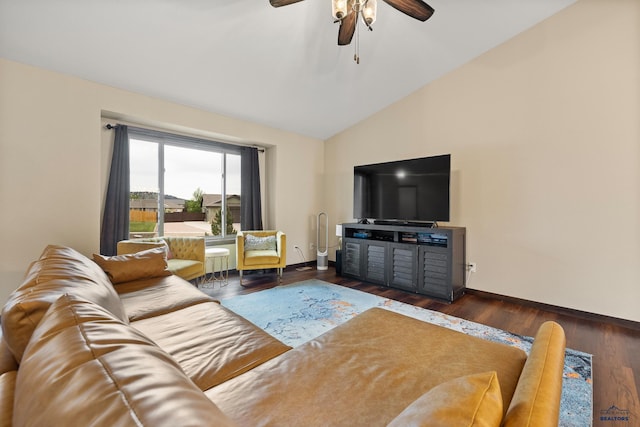 10145 Laramie Ln, Summerset, SD 57718 - living area with a ceiling fan, baseboards, wood finished floors, and high vaulted ceiling
