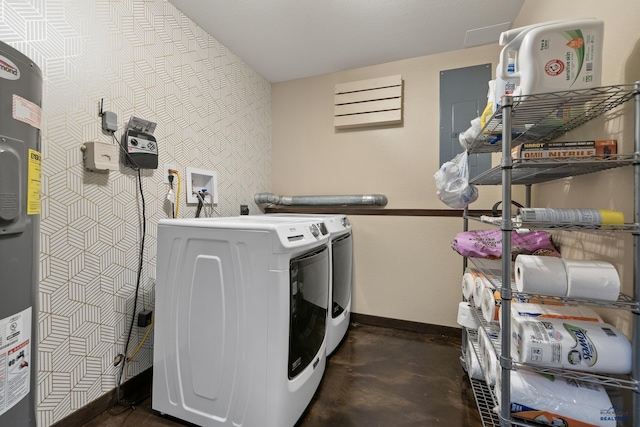 10145 Laramie Ln, Summerset, SD 57718 - laundry room featuring washer and dryer, baseboards, and electric water heater