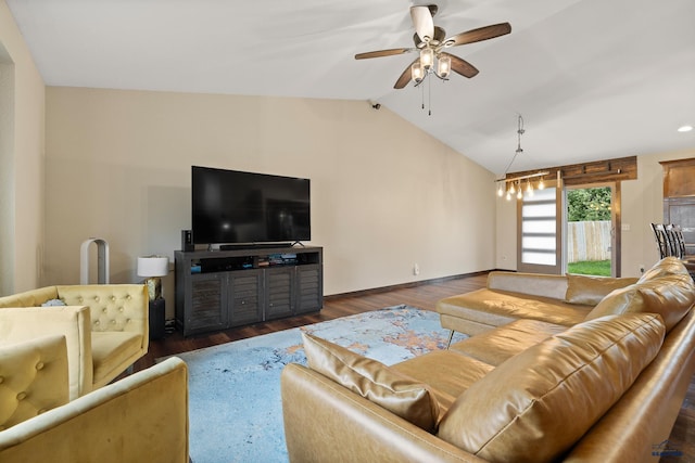 10145 Laramie Ln, Summerset, SD 57718 - living room with vaulted ceiling, a ceiling fan, wood finished floors, and baseboards