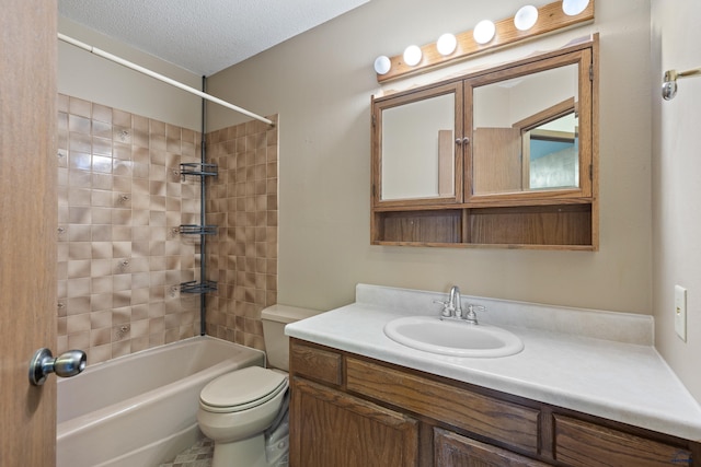 1705 Copperdale Dr, Rapid City, SD 57703 - bathroom featuring vanity,  shower combination, toilet, and a textured ceiling