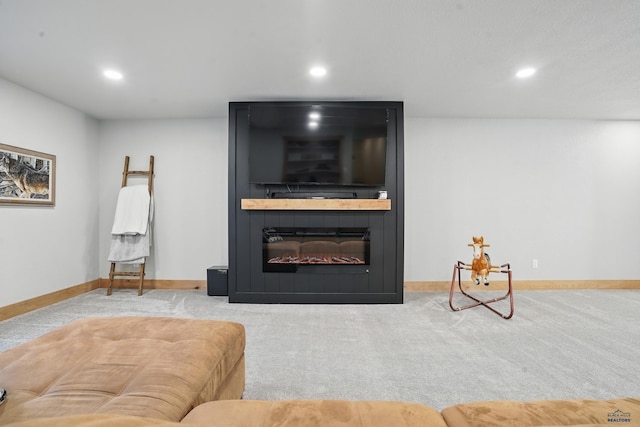 4528 Lahinch St, Rapid City, SD 57702 - carpeted living area with recessed lighting, baseboards, and a fireplace
