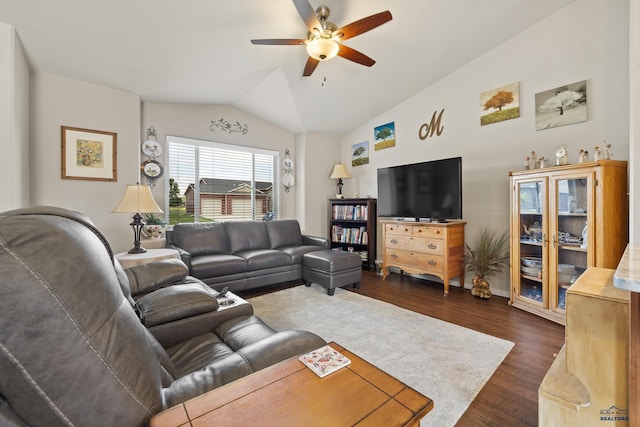 3511 Jerusalem Blvd, Rapid City, SD 57703 - living room with ceiling fan, lofted ceiling, and dark wood-type flooring