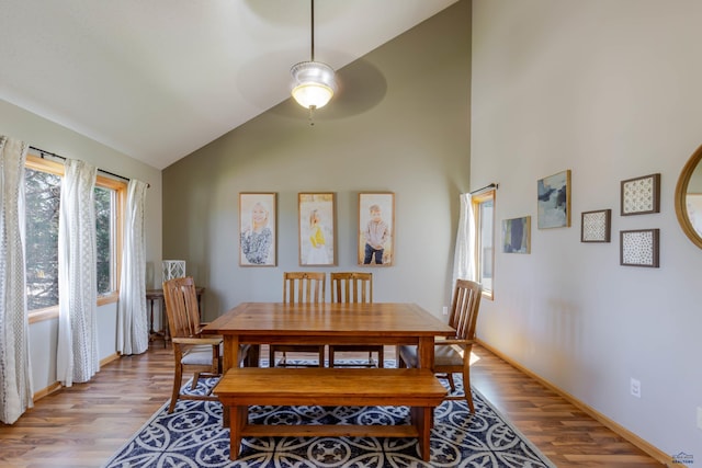 4941 Springtree Ct, Rapid City, SD 57702 - dining area featuring wood finished floors, a ceiling fan, and high vaulted ceiling