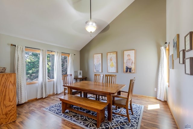 4941 Springtree Ct, Rapid City, SD 57702 - dining area with high vaulted ceiling, wood finished floors, and ceiling fan
