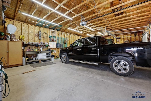 28085 Hargins Rd, Hot Springs, SD 57747 - garage featuring a garage door opener and a workshop area