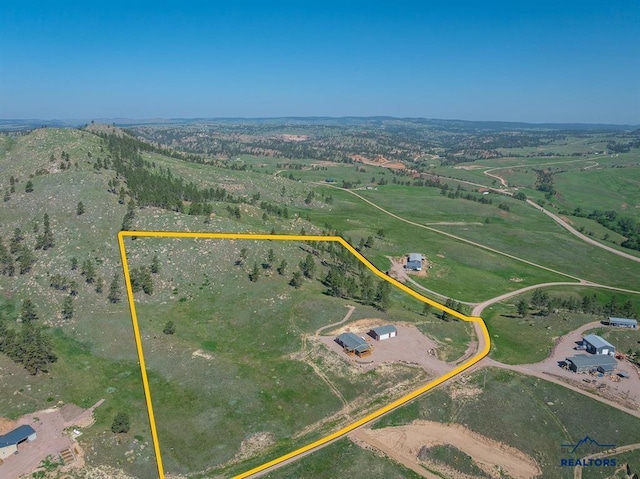 28085 Hargins Rd, Hot Springs, SD 57747 - aerial view of property's location with property parcel outlined and rural landscape