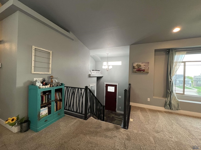 10049 Kaelem Ct, Summerset, SD 57718 - stairway with carpet flooring, a chandelier, recessed lighting, and vaulted ceiling