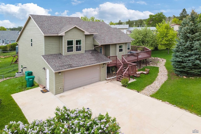 6401 Mountain Meadow Rd, Black Hawk, SD 57718 - view of front of property with a shingled roof, driveway, a deck, and an attached garage