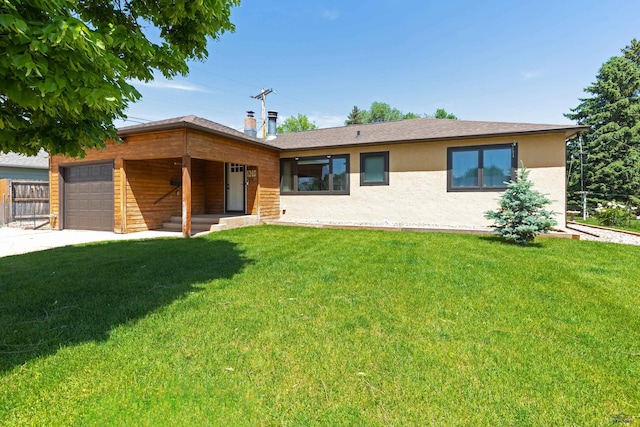 4340 Timothy, Rapid City, SD 57702 - ranch-style house featuring a garage, stucco siding, a chimney, and concrete driveway