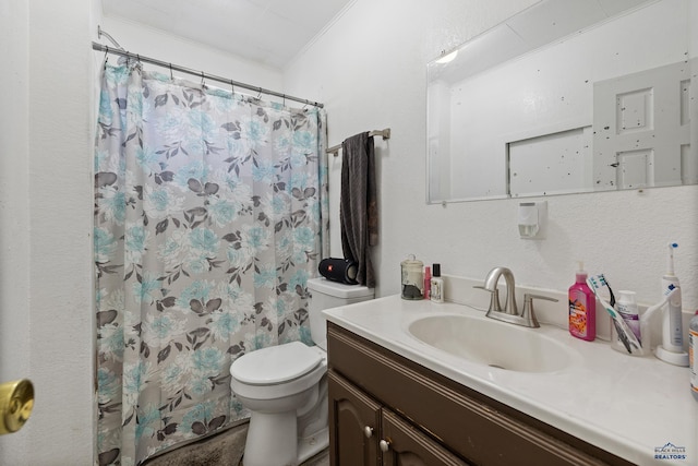 911 Haines Ave, Rapid City, SD 57701 - bathroom with ornamental molding, vanity, and a shower with shower curtain