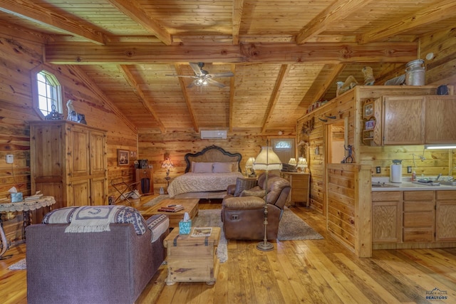 20813 Legends Ln, Sturgis, SD 57785 - bedroom featuring wooden ceiling, light wood-type flooring, and wood walls