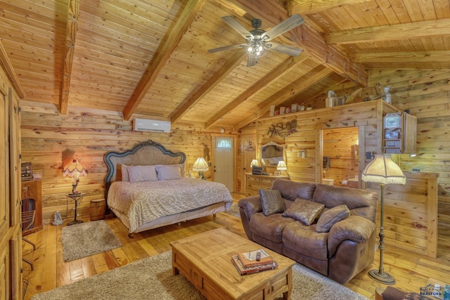20813 Legends Ln, Sturgis, SD 57785 - bedroom with wood ceiling, wood walls, and wood-type flooring