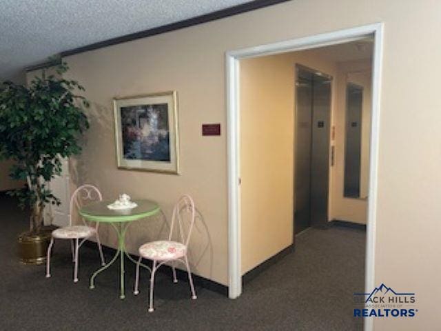 3600 Sheridan Lake Rd Unit # 222, Rapid City, SD 57702 - dining room with elevator, a textured ceiling, and carpet floors