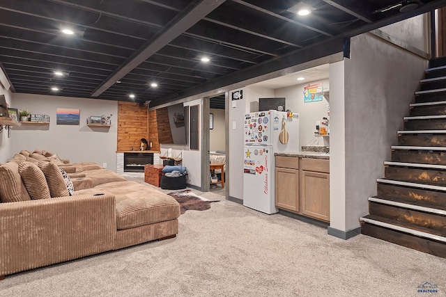 2613 Moose Dr, Sturgis, SD 57785 - living room featuring stairway and light colored carpet