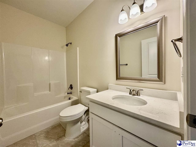 full bathroom with vanity, bathtub / shower combination, and toilet