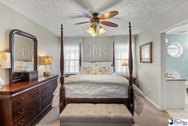 3109 Stillwater Ln, Florence, SC 29501 - bedroom with light carpet, a textured ceiling, a ceiling fan, and baseboards