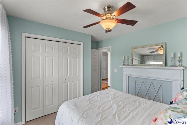 3109 Stillwater Ln, Florence, SC 29501 - bedroom featuring a closet, light carpet, and a ceiling fan