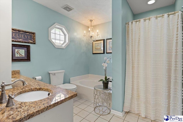 3109 Stillwater Ln, Florence, SC 29501 - full bath featuring a garden tub, tile patterned floors, a chandelier, toilet, and vanity