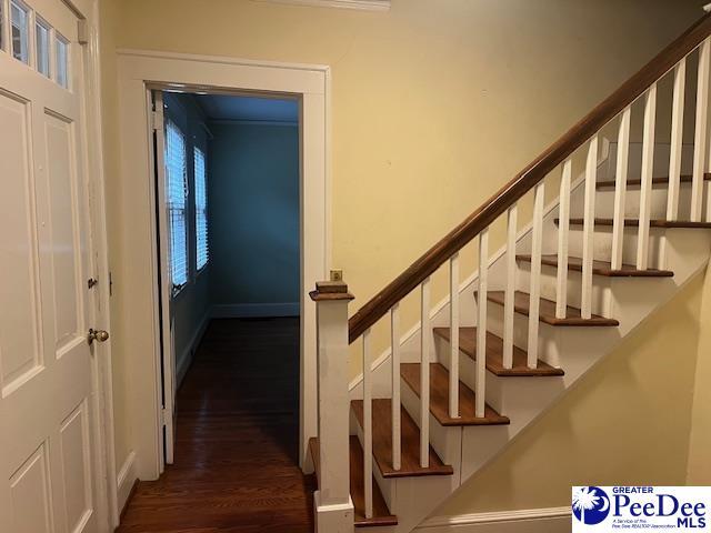 stairway featuring hardwood / wood-style floors