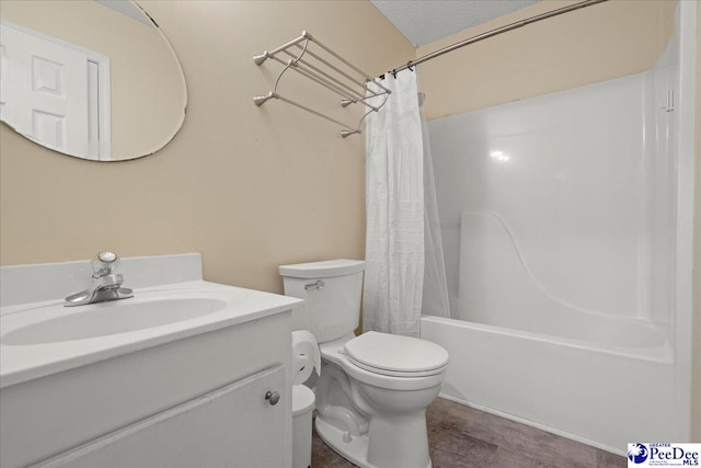 316 Magna Carta Rd, Florence, SC 29501 - bathroom featuring toilet, shower / bath combination with curtain, vanity, and a textured ceiling