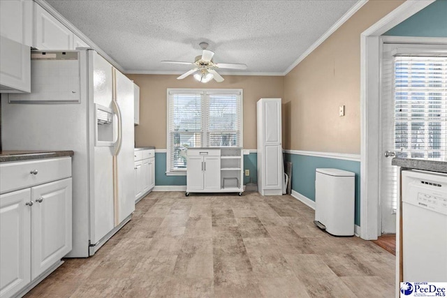 316 Magna Carta Rd, Florence, SC 29501 - kitchen featuring white appliances, ornamental molding, plenty of natural light, and ceiling fan
