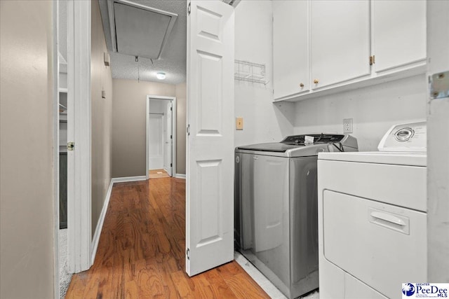 316 Magna Carta Rd, Florence, SC 29501 - laundry room with washing machine and clothes dryer, light wood finished floors, baseboards, attic access, and cabinet space