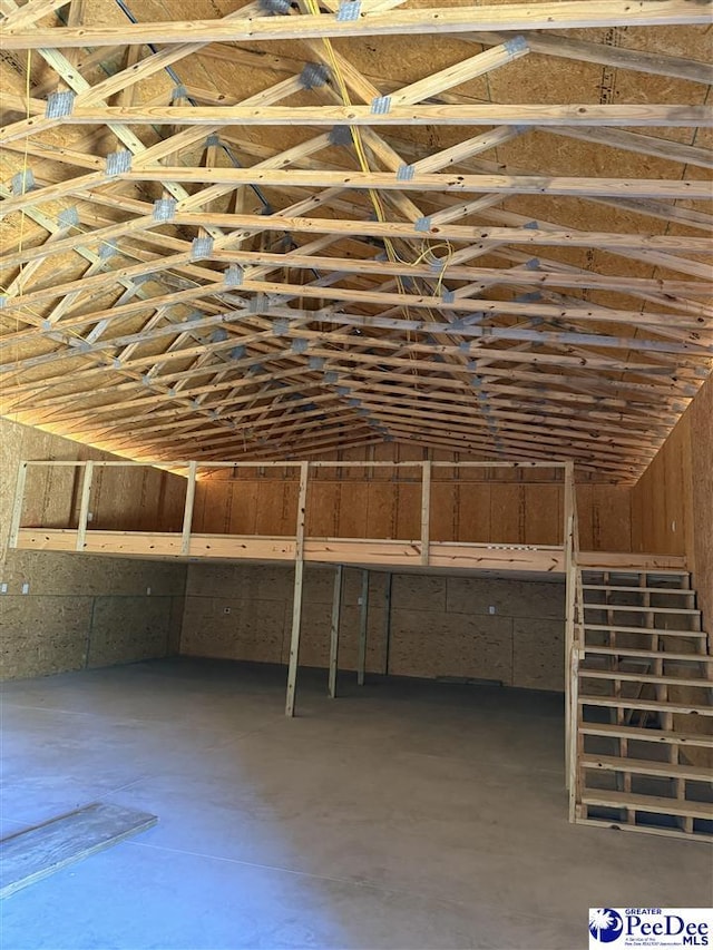 miscellaneous room featuring vaulted ceiling