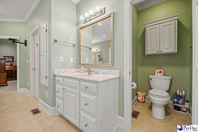 1020 Bentwood Rd, Hartsville, SC 29550 - bathroom with tile patterned flooring, vanity, crown molding, toilet, and baseboards