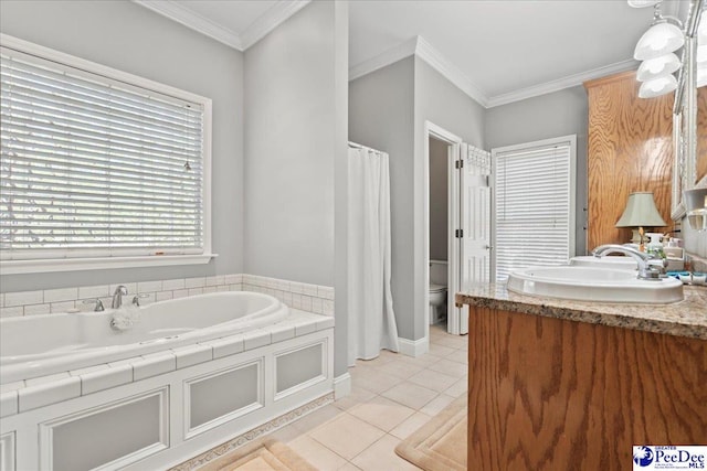 526 Shannon Rd, Marion, SC 29571 - full bathroom with tile patterned flooring, vanity, crown molding, and a garden tub