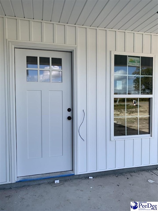 entrance to property with board and batten siding