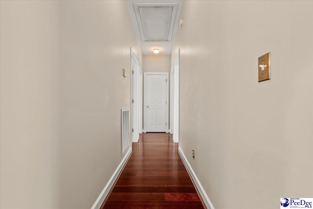 3401 Sussex Ct, Florence, SC 29501 - hallway featuring attic access and dark wood finished floors