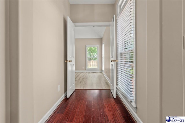 3401 Sussex Ct, Florence, SC 29501 - hallway featuring dark wood-style flooring and baseboards