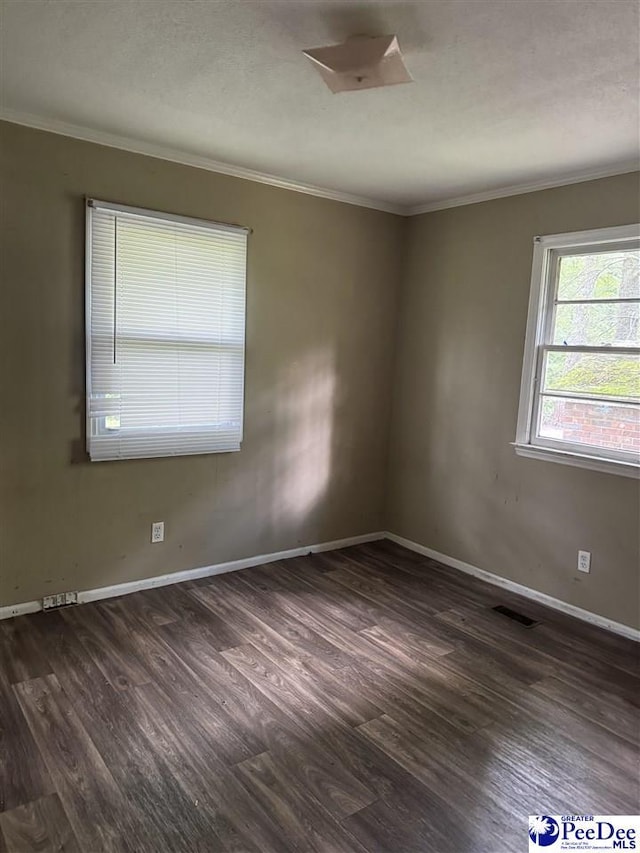 2122 Williams Gibbons Rd, Turbeville, SC 29162 - spare room featuring dark wood-style floors, ornamental molding, and baseboards