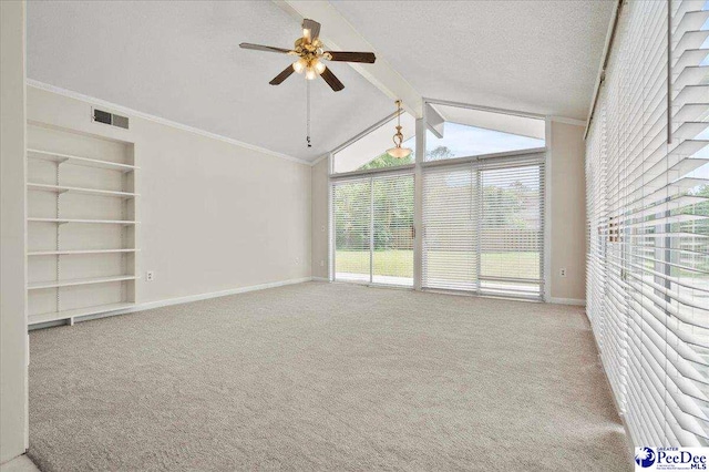 1040 Left Bank Dr, Florence, SC 29501 - empty room featuring ceiling fan, baseboards, carpet, and built in features