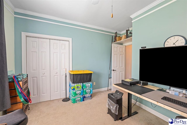 4128 W Pelican Ln, Florence, SC 29501 - carpeted office space with ornamental molding, baseboards, and a ceiling fan