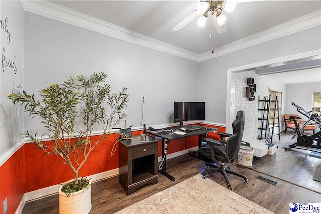 4128 W Pelican Ln, Florence, SC 29501 - office space featuring wood finished floors, ceiling fan, ornamental molding, and baseboards