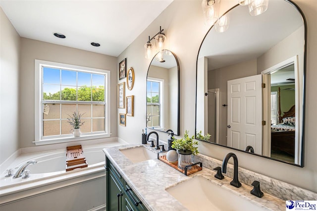 868 Moonshadow Ln, Darlington, SC 29540 - full bathroom featuring double vanity, a garden tub, ensuite bathroom, and a shower with shower door