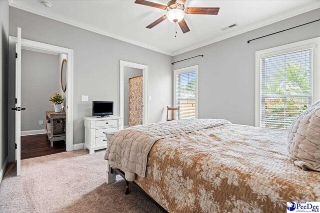 3106 Wainwright Ct, Florence, SC 29501 - bedroom with ornamental molding, carpet, baseboards, and a ceiling fan