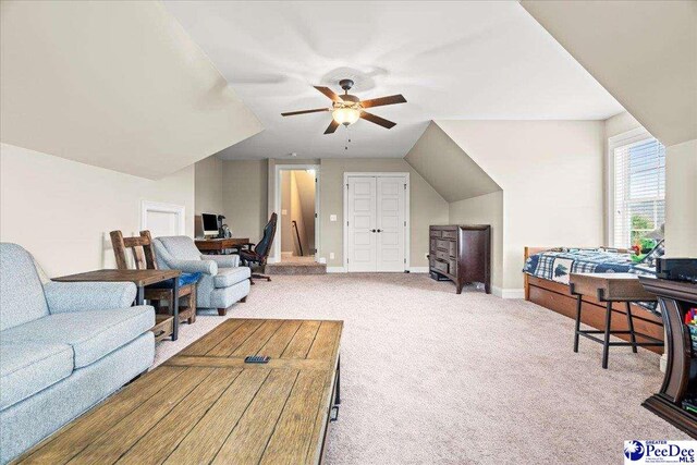 3106 Wainwright Ct, Florence, SC 29501 - carpeted living area featuring a ceiling fan and baseboards