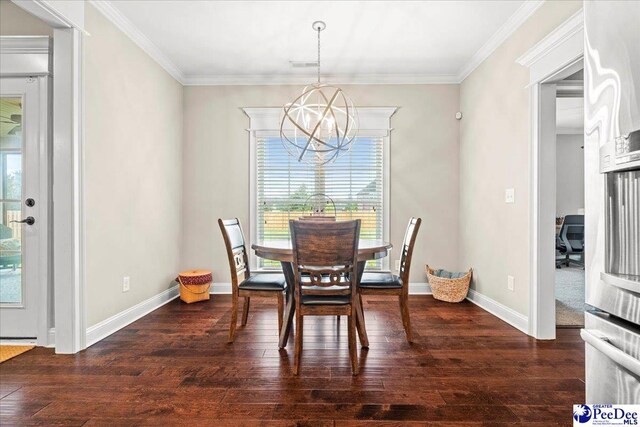 3106 Wainwright Ct, Florence, SC 29501 - dining area with a chandelier, healthy amount of natural light, hardwood / wood-style floors, crown molding, and baseboards
