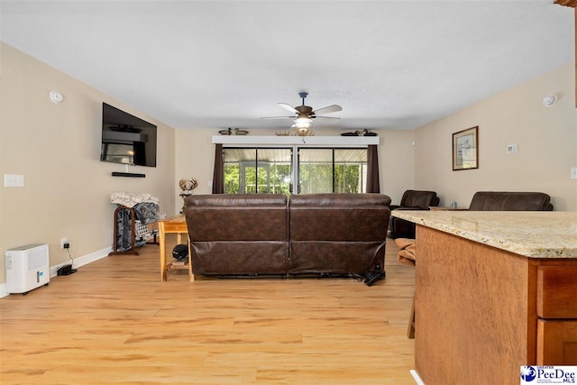 2963 Miss Annie Ct, Gresham, SC 29544 - living room featuring baseboards, a ceiling fan, and light wood finished floors