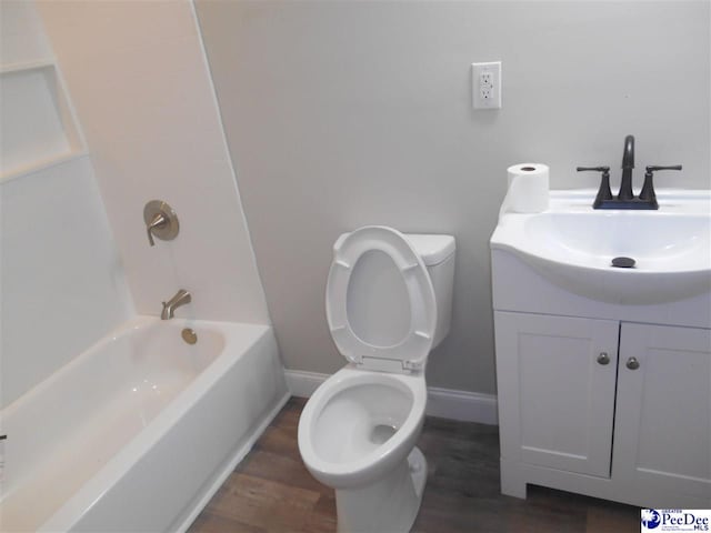 full bathroom featuring vanity, wood-type flooring, toilet, and shower / bath combination