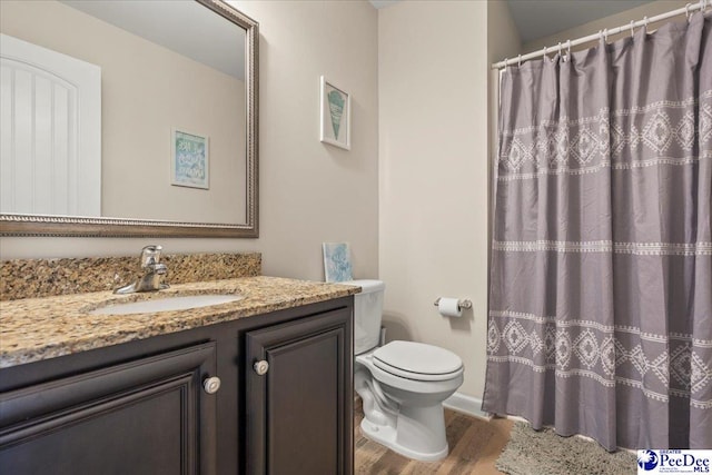 1200 Turtle Dove Dr, Effingham, SC 29541 - bathroom featuring wood finished floors, vanity, toilet, and a shower with curtain