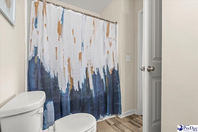 1200 Turtle Dove Dr, Effingham, SC 29541 - full bathroom with toilet, wood finished floors, a shower with curtain, and baseboards