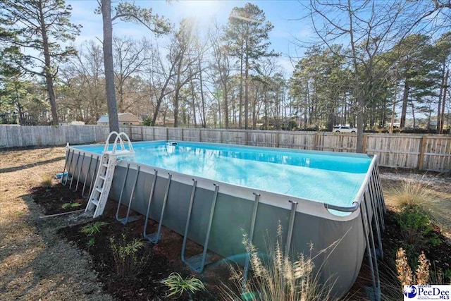 view of swimming pool with a fenced backyard and a fenced in pool