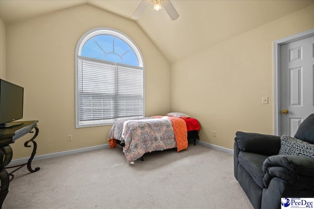 2819 Hermitage Ln, Florence, SC 29501 - carpeted bedroom featuring lofted ceiling, baseboards, and ceiling fan