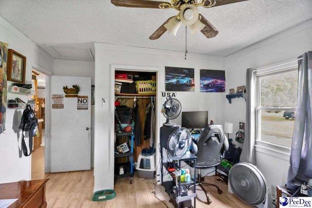 1017 Big Swamp Rd, Pamplico, SC 29583 - bedroom with a textured ceiling, wood finished floors, a closet, and ceiling fan