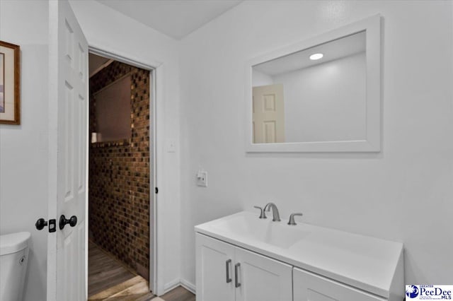 1017 Big Swamp Rd, Pamplico, SC 29583 - bathroom with toilet, vanity, and wood finished floors
