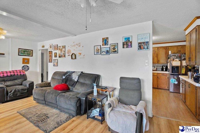 1017 Big Swamp Rd, Pamplico, SC 29583 - living room with a textured ceiling, light wood-type flooring, and ceiling fan